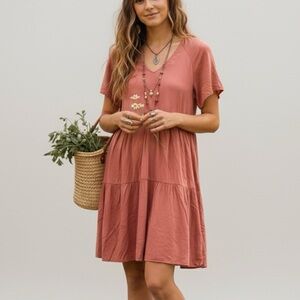 Boho Cottagecore Swing Dress Medium Amberglow Flowy V Neck Old Navy Sundress